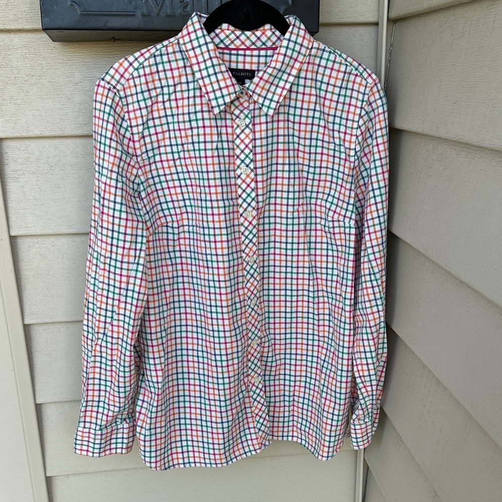 Talbots Women’s 's Colorful Plaid Button Down Shirt, Size M